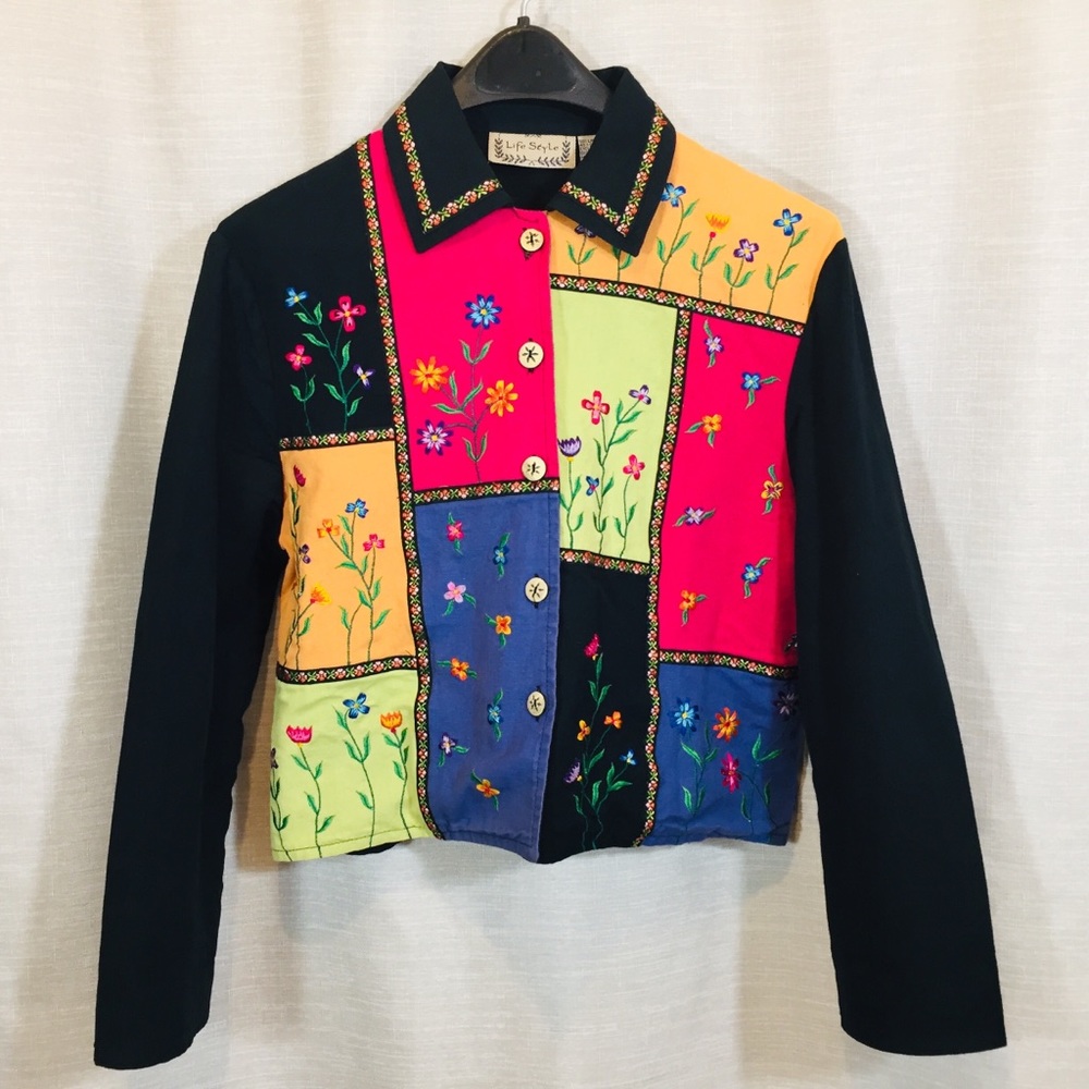 Life Style short floral boho blazer women sz small